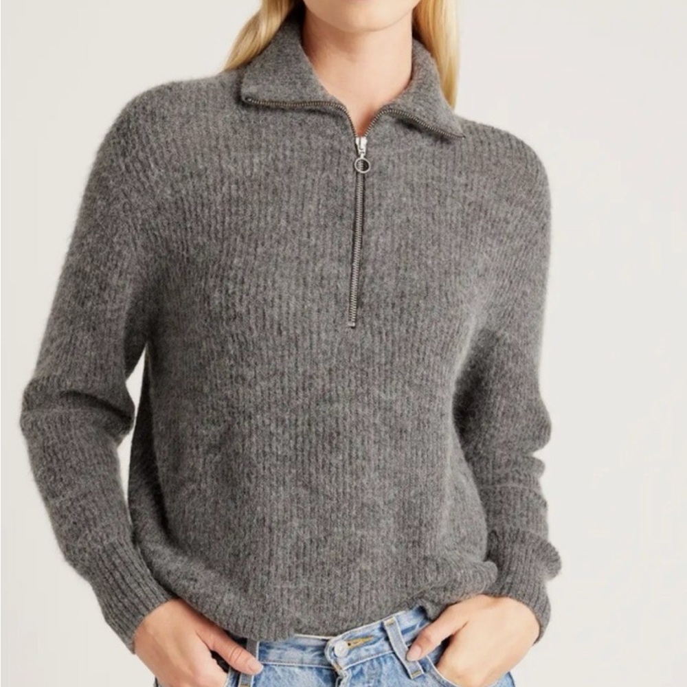 Quince Gray Baby Alpaca Quarter Zip Sweater